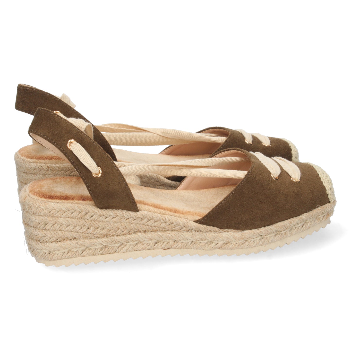 Alpargatas de mujer con un poco de cuña, alpargatas de mujer, sandalias para mujeres, sandalias casi planas para mujer, sandalias color kaki, temporada verano 2023 Let's Secrets1CF-1581-Kaki