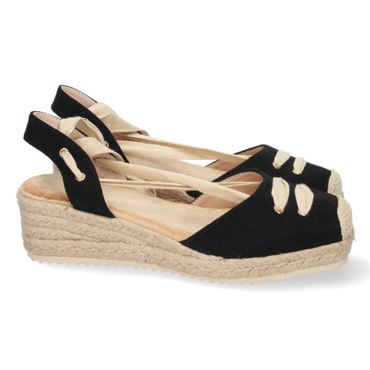 Sandalias de cuña bajita negras para mujer, sandalias de esparto tipo alpargatas, alpargatas de mujer, temporada verano 2023 de Let's Secrets 1CF-1581-Negro