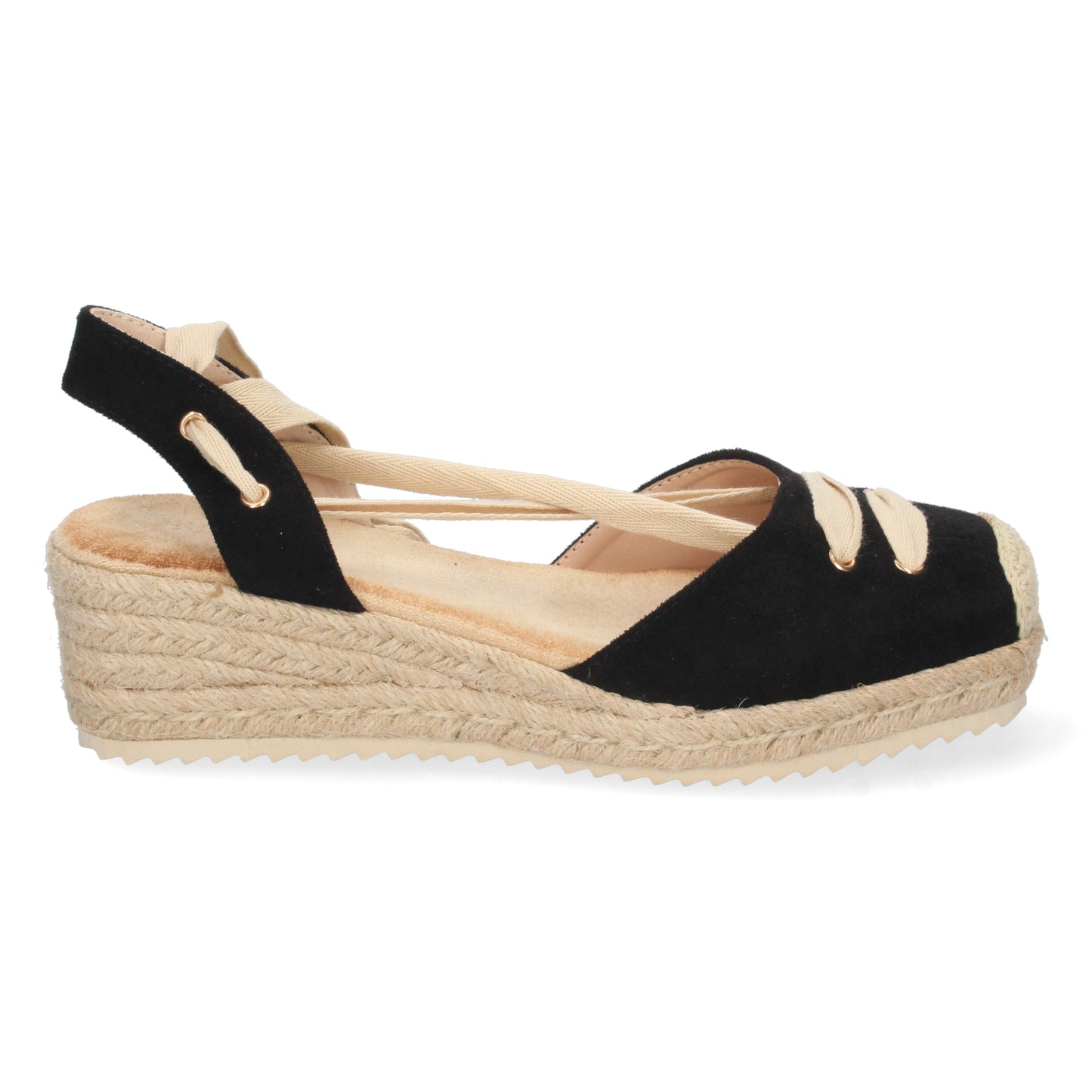 Sandalias de cuña bajita negras para mujer, sandalias de esparto tipo alpargatas, alpargatas de mujer, temporada verano 2023 de Let's Secrets 1CF-1581-Negro
