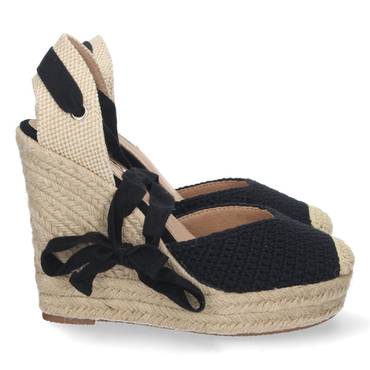 Sandalias de cuña alta para mujeres, sandalias negras, alpargatas negras, Sandalias planas de verano 2023 para mujer, sandalias de mujeres, descubre los cupones de Let's Secrets1JC-1644-Negro