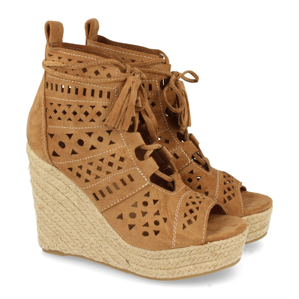 Sandalias de cuña Let's Secrets para mujer: la combinación perfecta de estilo y comodidad1A-0005-Camel
