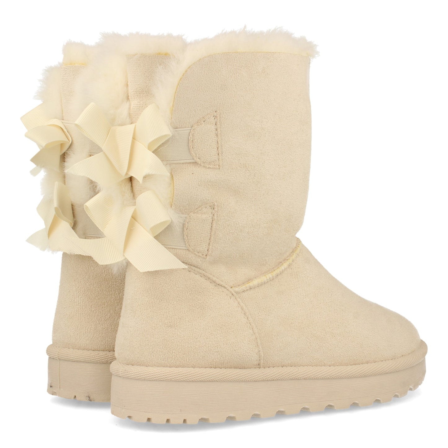 Botín Plano para Mujer Estilo Australiano Forrado de Pelo de Punta Redonda y con Lazos en el Contrafuerte como Detalle Otoño Invierno