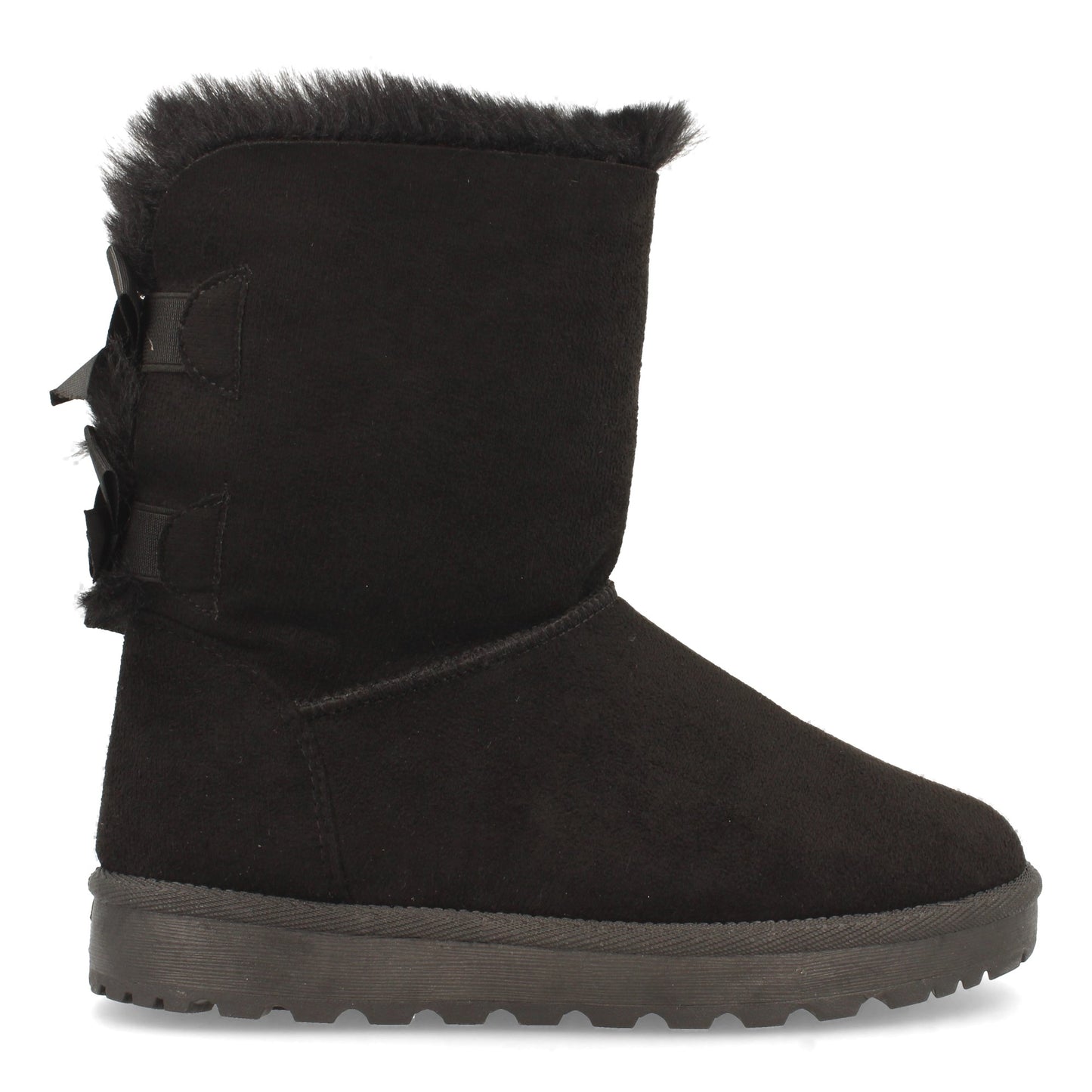 Botín Plano para Mujer Estilo Australiano Forrado de Pelo de Punta Redonda y con Lazos en el Contrafuerte como Detalle Otoño Invierno