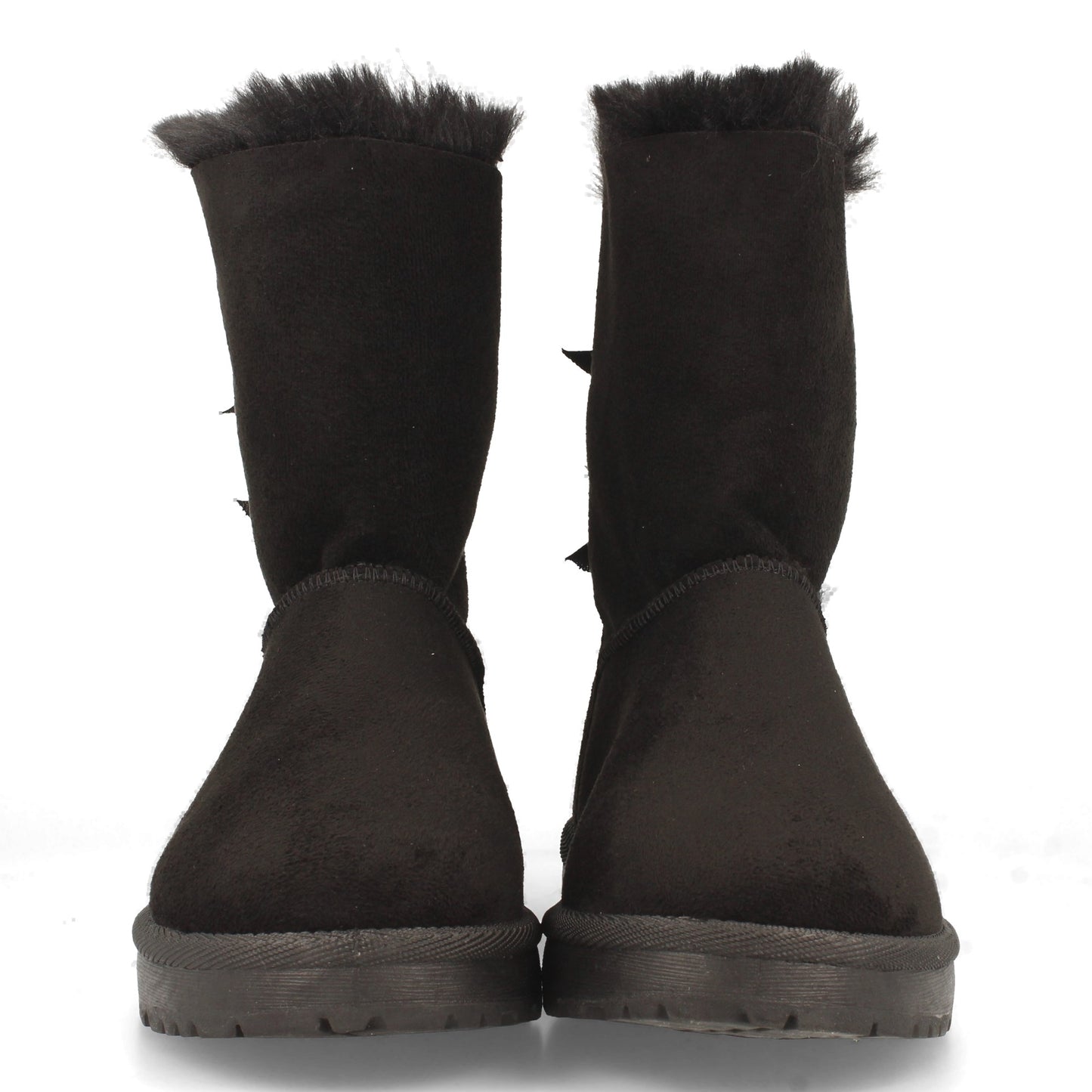 Botín Plano para Mujer Estilo Australiano Forrado de Pelo de Punta Redonda y con Lazos en el Contrafuerte como Detalle Otoño Invierno