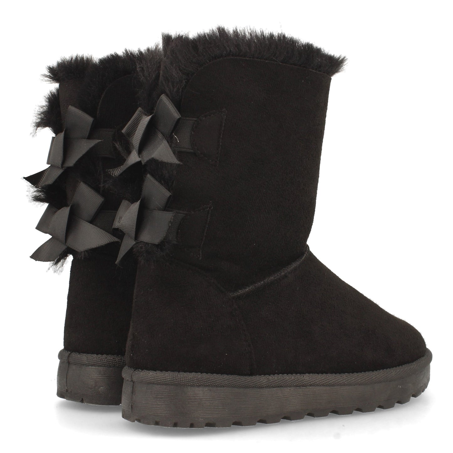 Botín Plano para Mujer Estilo Australiano Forrado de Pelo de Punta Redonda y con Lazos en el Contrafuerte como Detalle Otoño Invierno