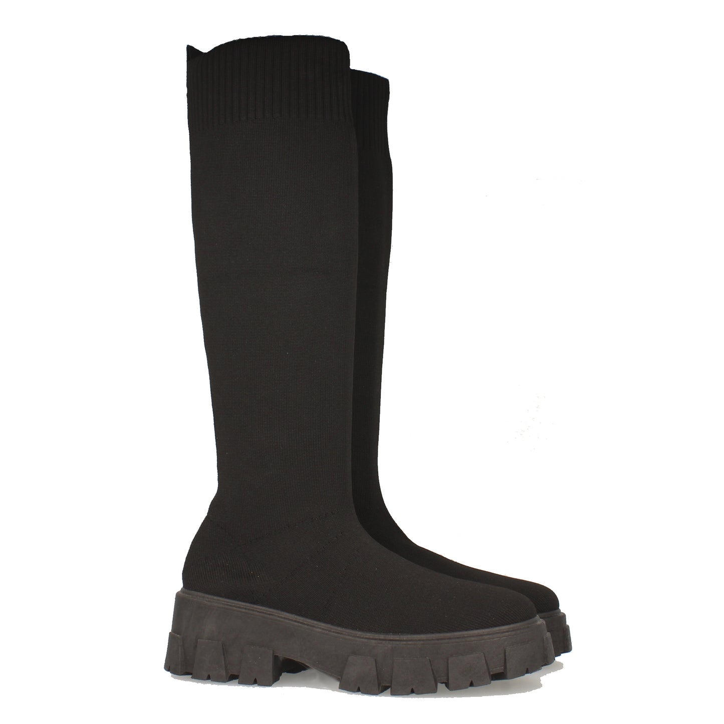 Bota de Mujer con Plataforma Suela Dentada Material Elástico y Cierre de Ajuste Otoño Invierno