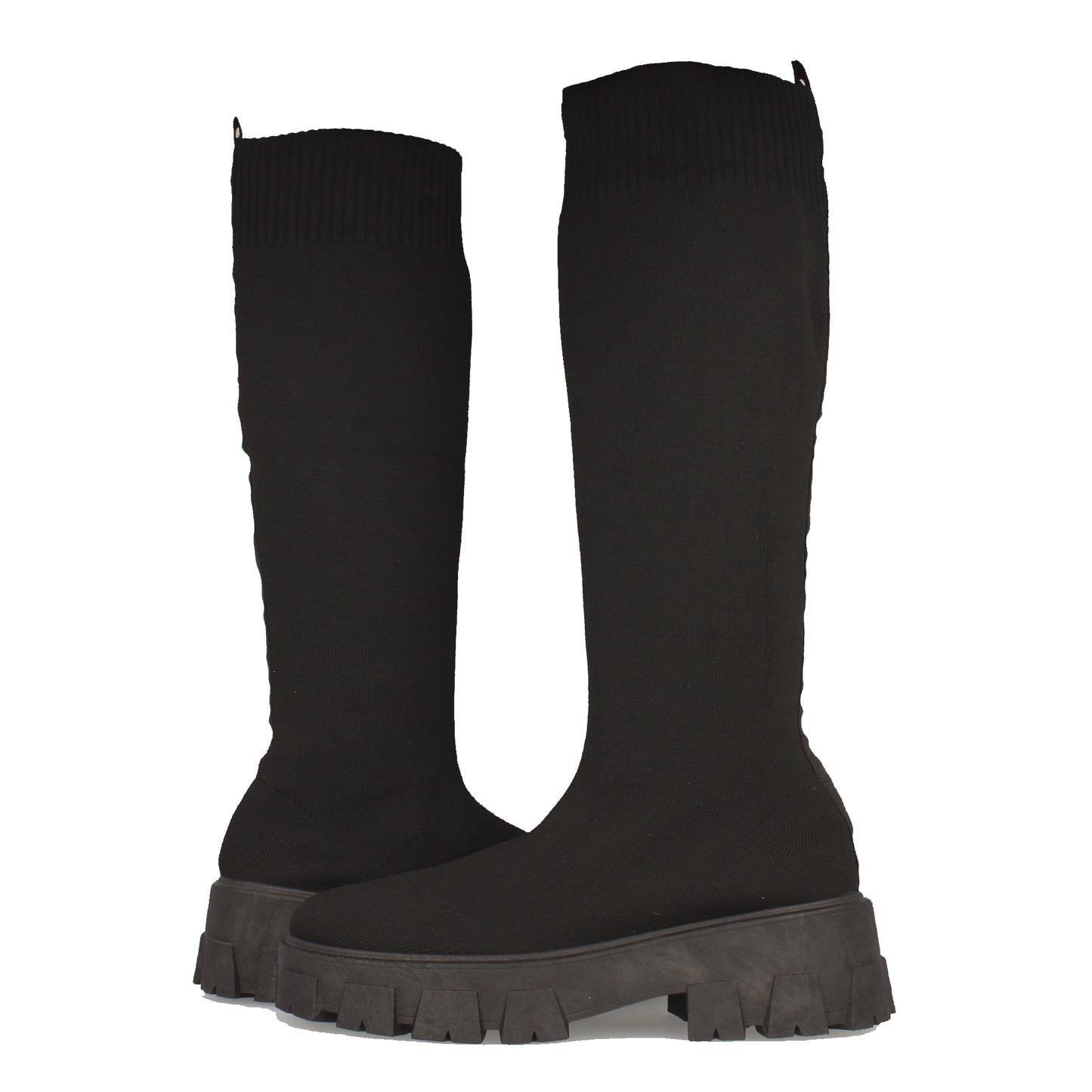 Bota de Mujer con Plataforma Suela Dentada Material Elástico y Cierre de Ajuste Otoño Invierno