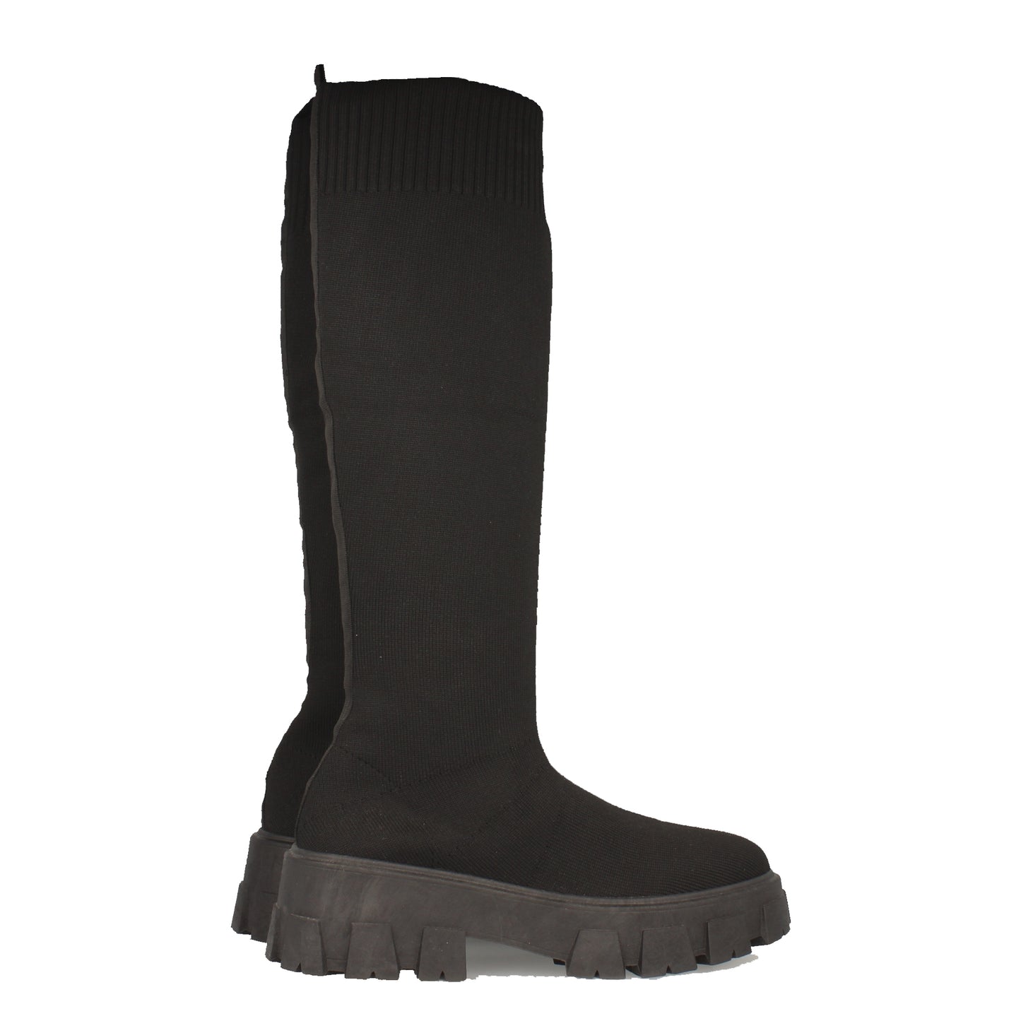 Bota de Mujer con Plataforma Suela Dentada Material Elástico y Cierre de Ajuste Otoño Invierno