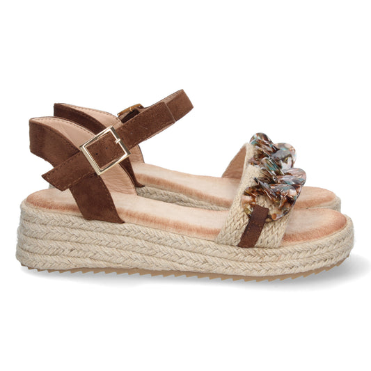 Sandalia suela de esparto, sandalias planas de mujer, sandalias atadas al tobillo, sandalias punta abierta, Sandalias planas de verano 2023 para mujer, sandalias de mujeres, descubre los cupones de Let's Secrets2CF-2148-Marron