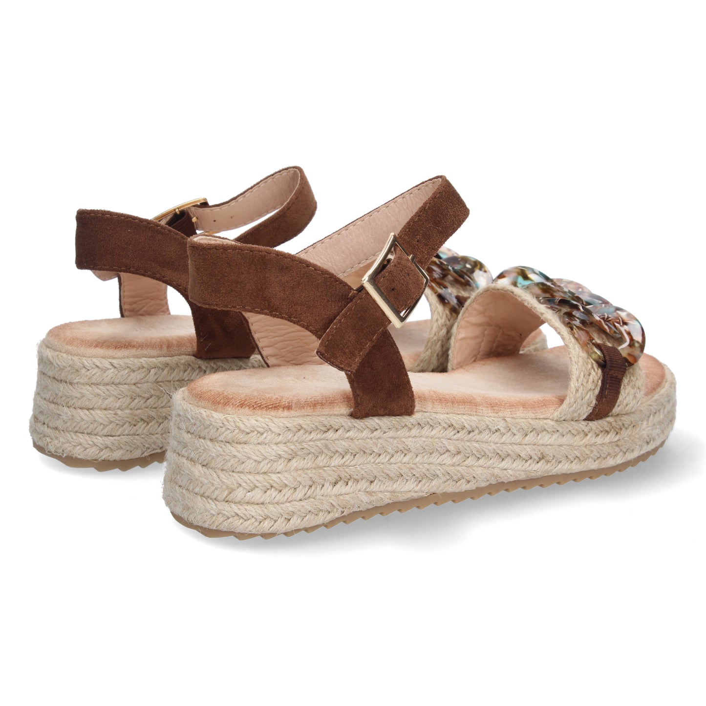 Sandalia suela de esparto, sandalias planas de mujer, sandalias atadas al tobillo, sandalias punta abierta, Sandalias planas de verano 2023 para mujer, sandalias de mujeres, descubre los cupones de Let's Secrets2CF-2148-Marron