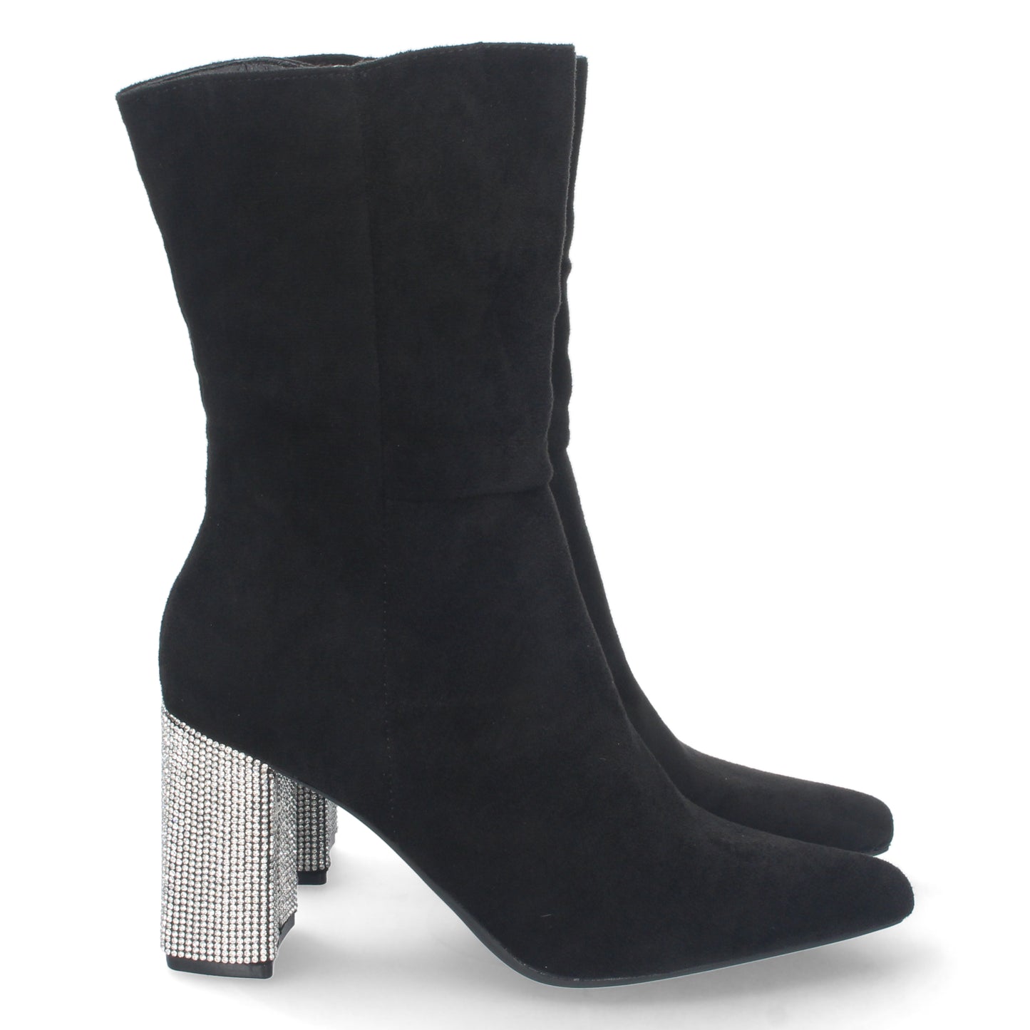 Botín para Mujer de Tacón Decorado con Strass de Punta Fina y Cierre de Cremallera Otoño Invierno