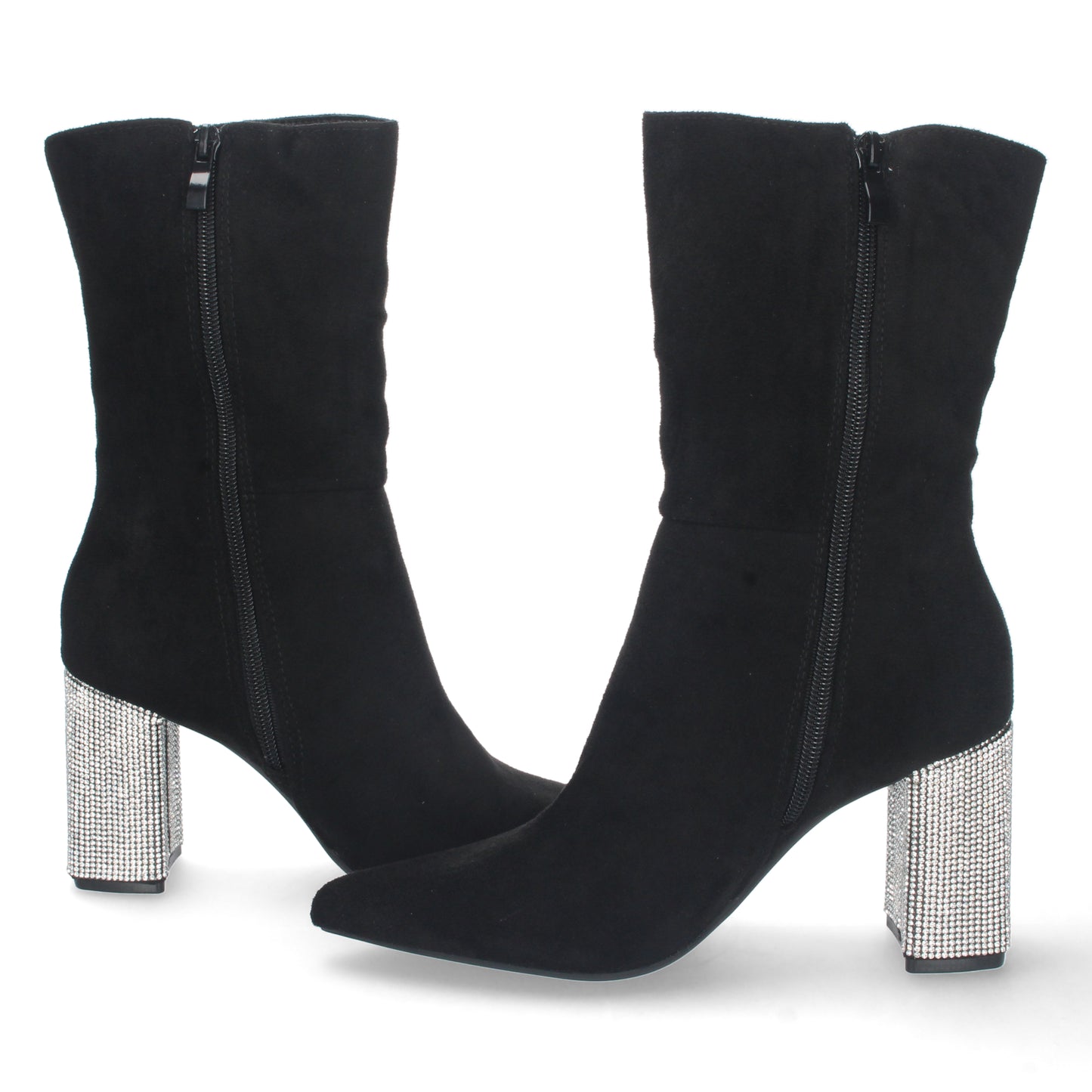 Botín para Mujer de Tacón Decorado con Strass de Punta Fina y Cierre de Cremallera Otoño Invierno
