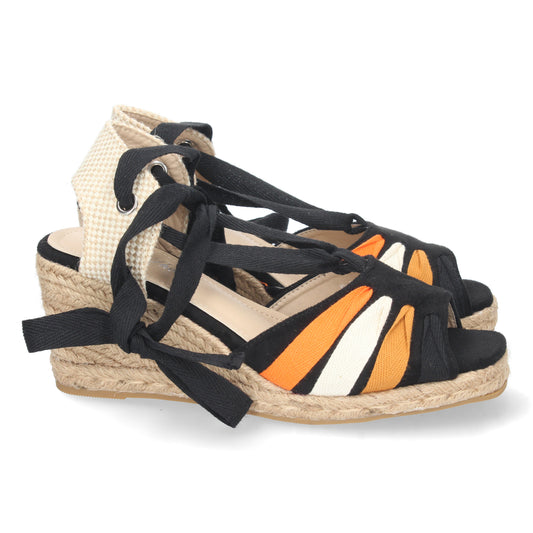 Sandalias de Cuña para Mujer Forrada de Yute Cómodas con Pala de Colores y Cierre de Cordones Primavera Verano