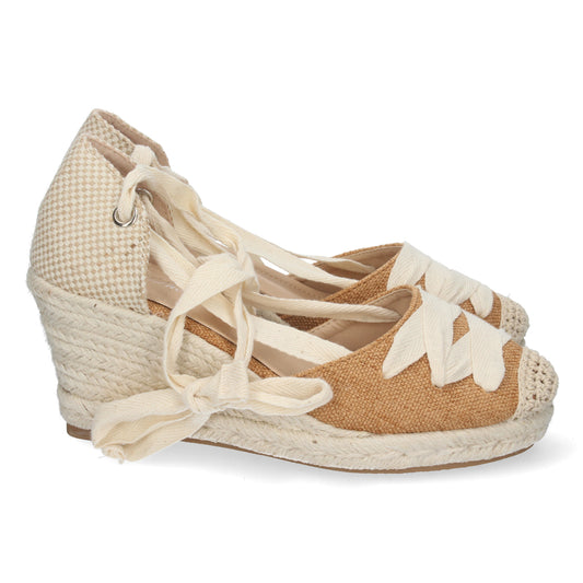 Sandalias de Cuña para Mujer Forrada de Yute Cómodas Pala con Cordón Cruzado y Cierre de Cordones Primavera Verano