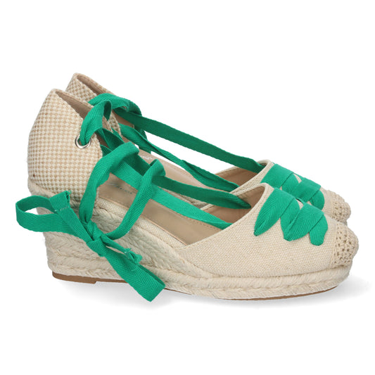 Sandalias de cuña, alpargatas de cuña, sandalias esparteras, sandalias tendencia verano 2023, descubre los cupones descuento de Let’s Secrets 5T5-Verde