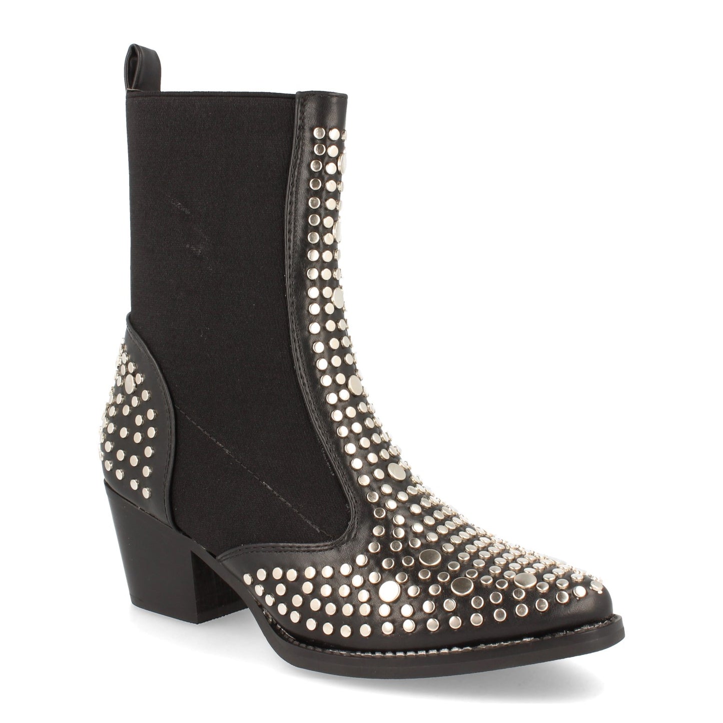 Botín de Mujer con Tacón y Elástico en el Tobillo de Punta Fina Adornado con Tachuelas Metálicas Otoño Invierno