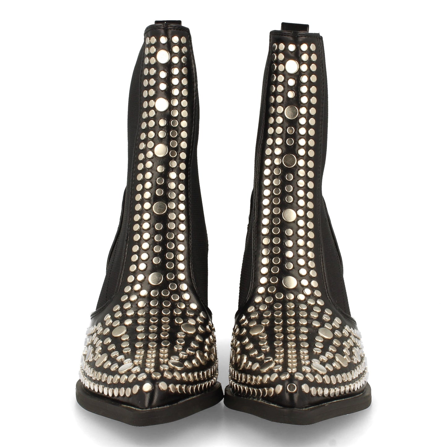 Botín de Mujer con Tacón y Elástico en el Tobillo de Punta Fina Adornado con Tachuelas Metálicas Otoño Invierno