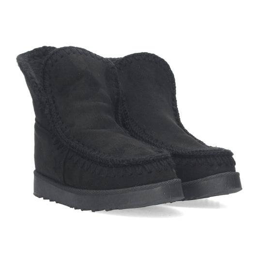 Botín Plano para Mujer Estilo Australiano Material Aterciopelado Forrado de Pelo de Punta Redonda color Negro