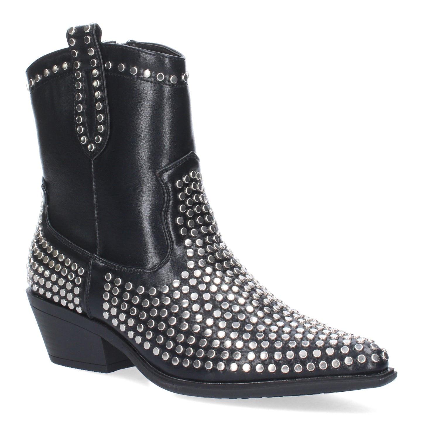 Botín de Mujer con Tacón de Punta Fina Adornado con Tachuelas Metálicas