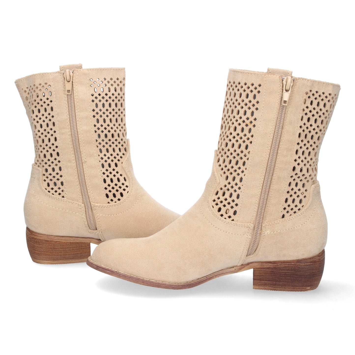 Botín de Tacón Bajo para Mujer Cómodo con Calados en la Caña y Cierre de Cremallera Primavera Verano