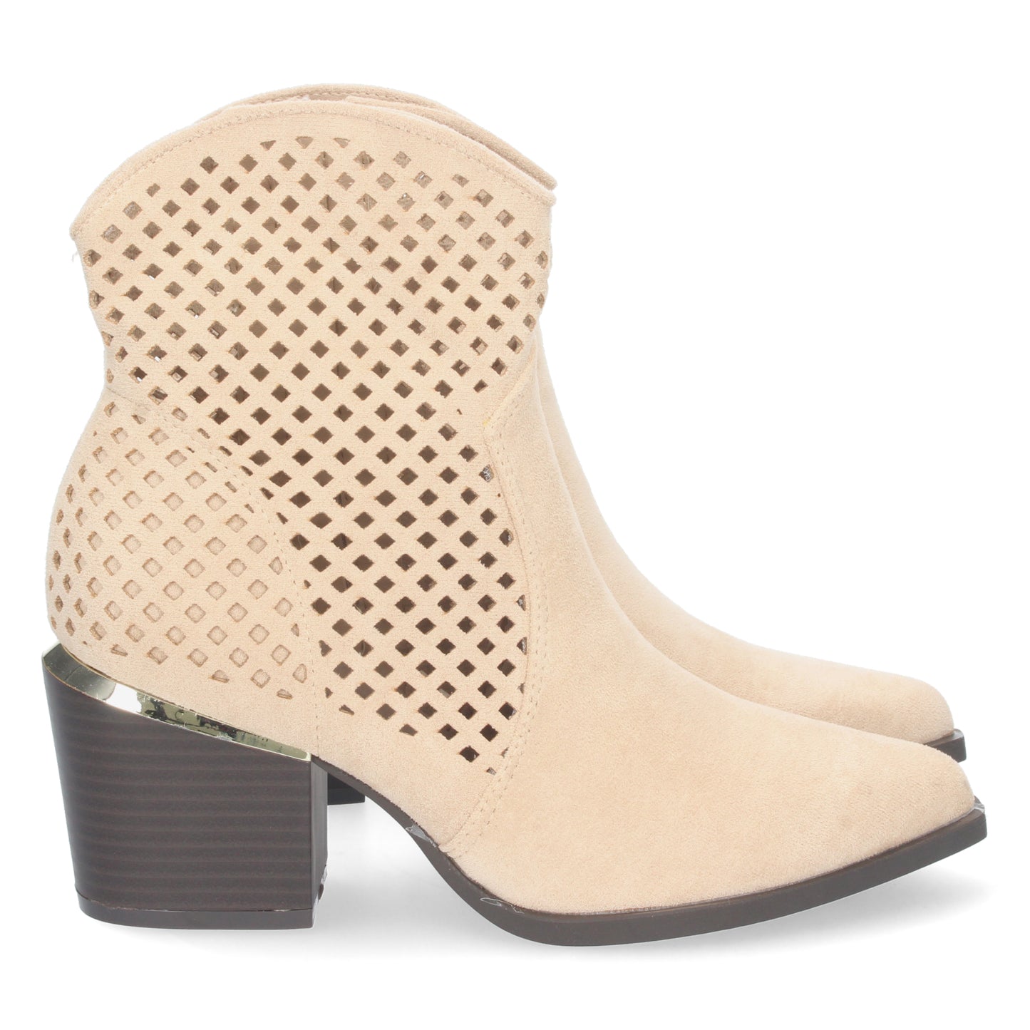 Botín de Tacón para Mujer Cómoda con Punta Fina con Calados en la Caña y Cierre de Cremallera Primavera Verano