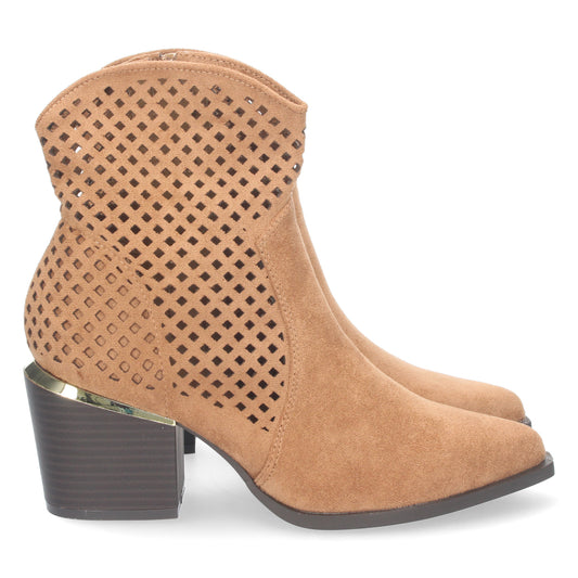 Botín de Tacón para Mujer Cómoda con Punta Fina con Calados en la Caña y Cierre de Cremallera Primavera Verano