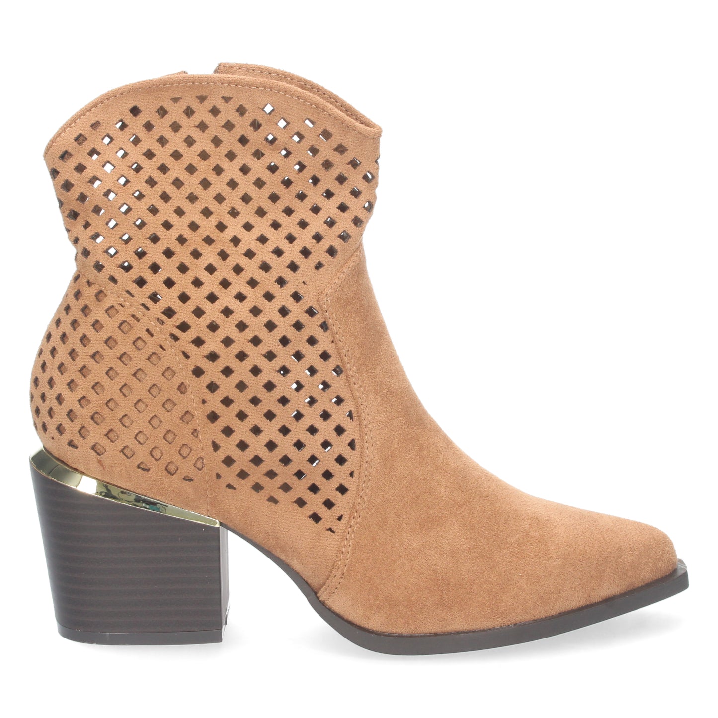 Botín de Tacón para Mujer Cómoda con Punta Fina con Calados en la Caña y Cierre de Cremallera Primavera Verano