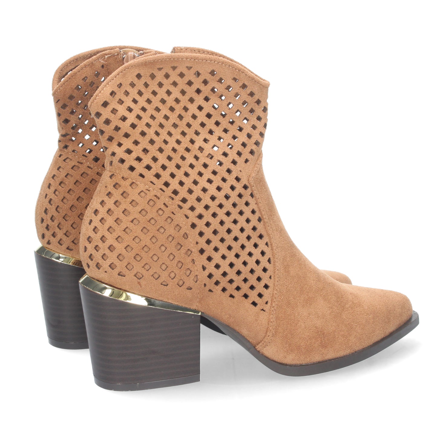 Botín de Tacón para Mujer Cómoda con Punta Fina con Calados en la Caña y Cierre de Cremallera Primavera Verano