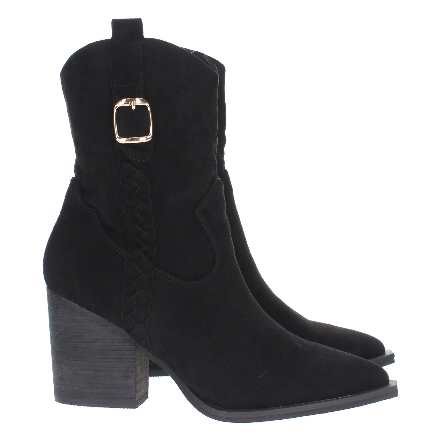 Botín campero con estampado liso cierre de cremallera trenza en la caña y hebilla decorativa