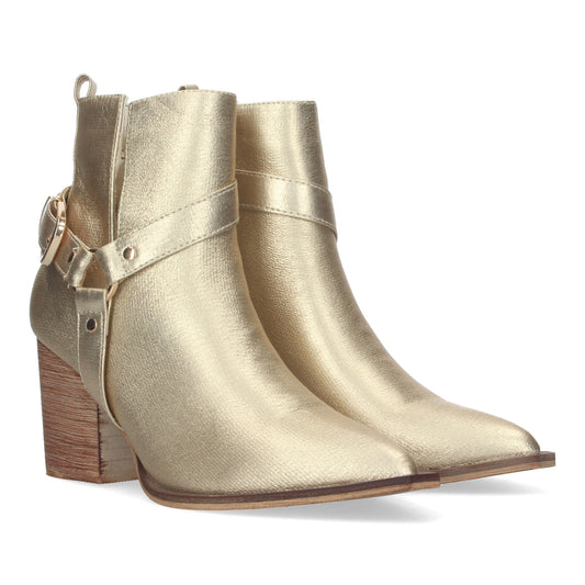 Botines de Mujer con Tacón Campero Elegantes con Hebilla Punta Fina y Cierre de Cremallera lateral.