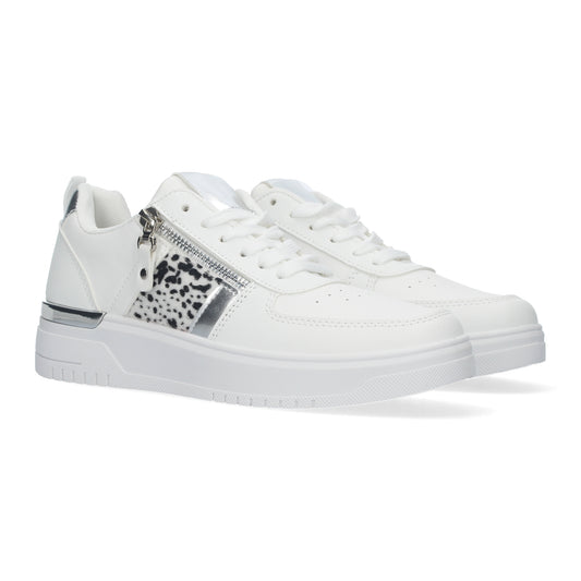 Zapatillas de mujer cómodas con detalles de animal print y dorado y adorno de cremallera dorada