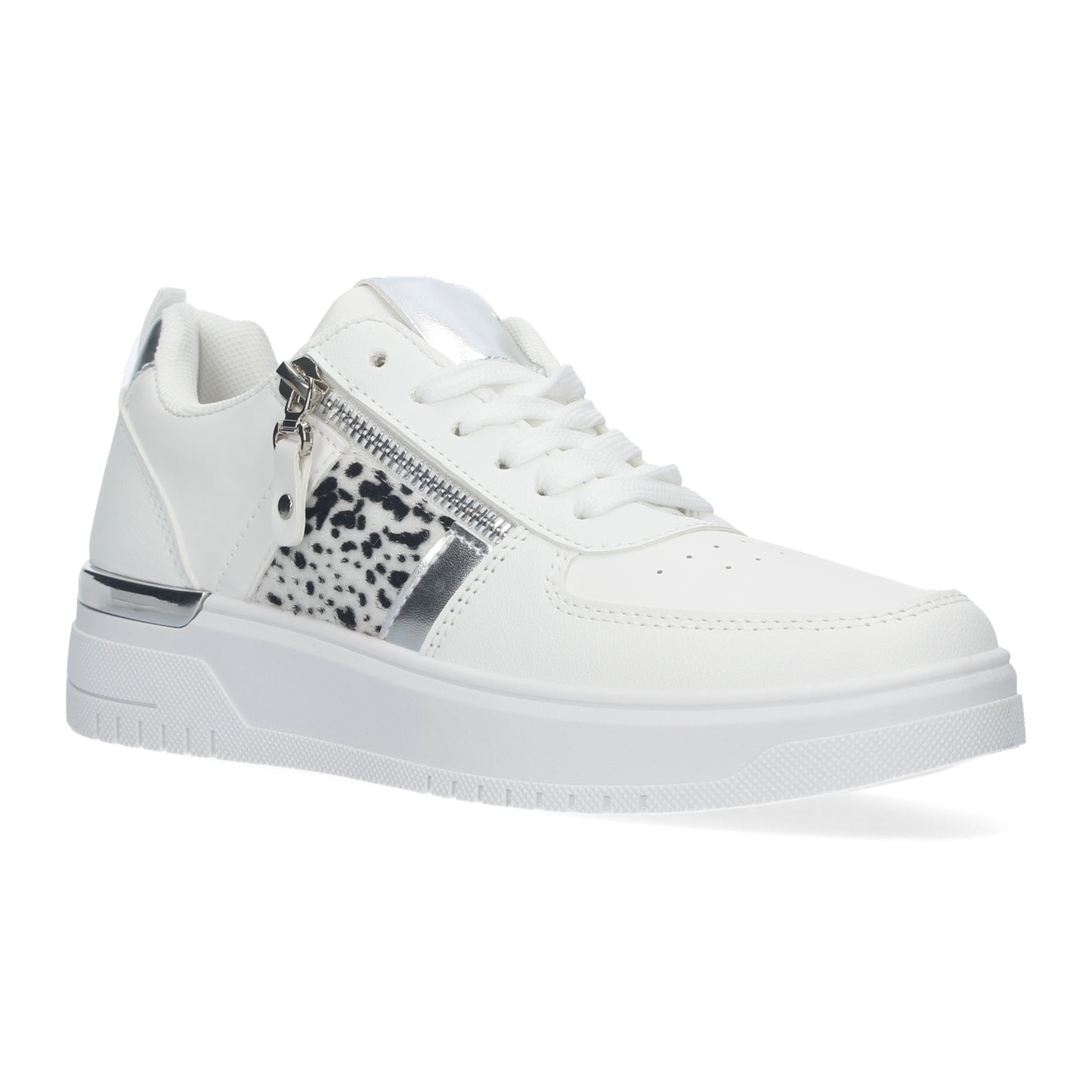Zapatillas de mujer cómodas con detalles de animal print y dorado y adorno de cremallera dorada