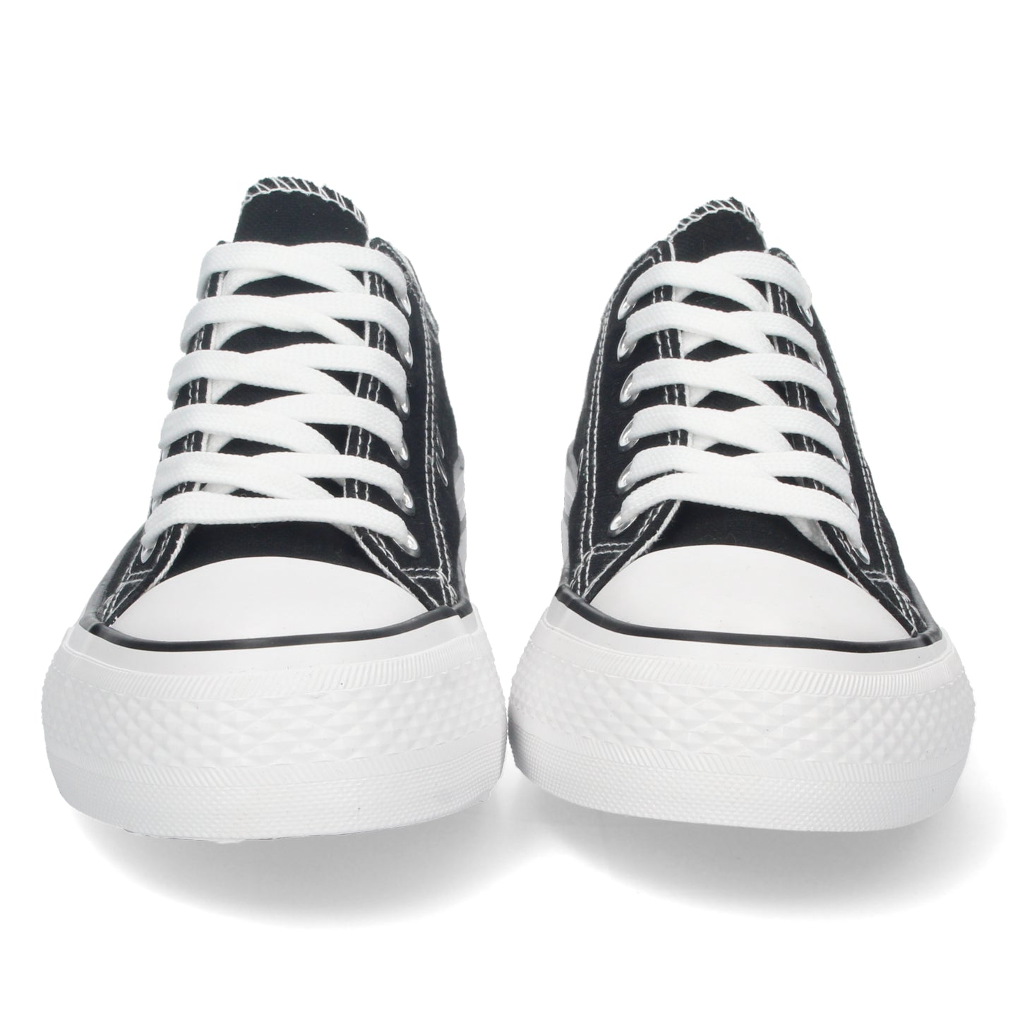 Zapatilla estilo Tenis color Negro Plana para Mujer de Doble Suela Cómoda con Material de Lona Estilo Bamba Casual y Cierre de Cordones