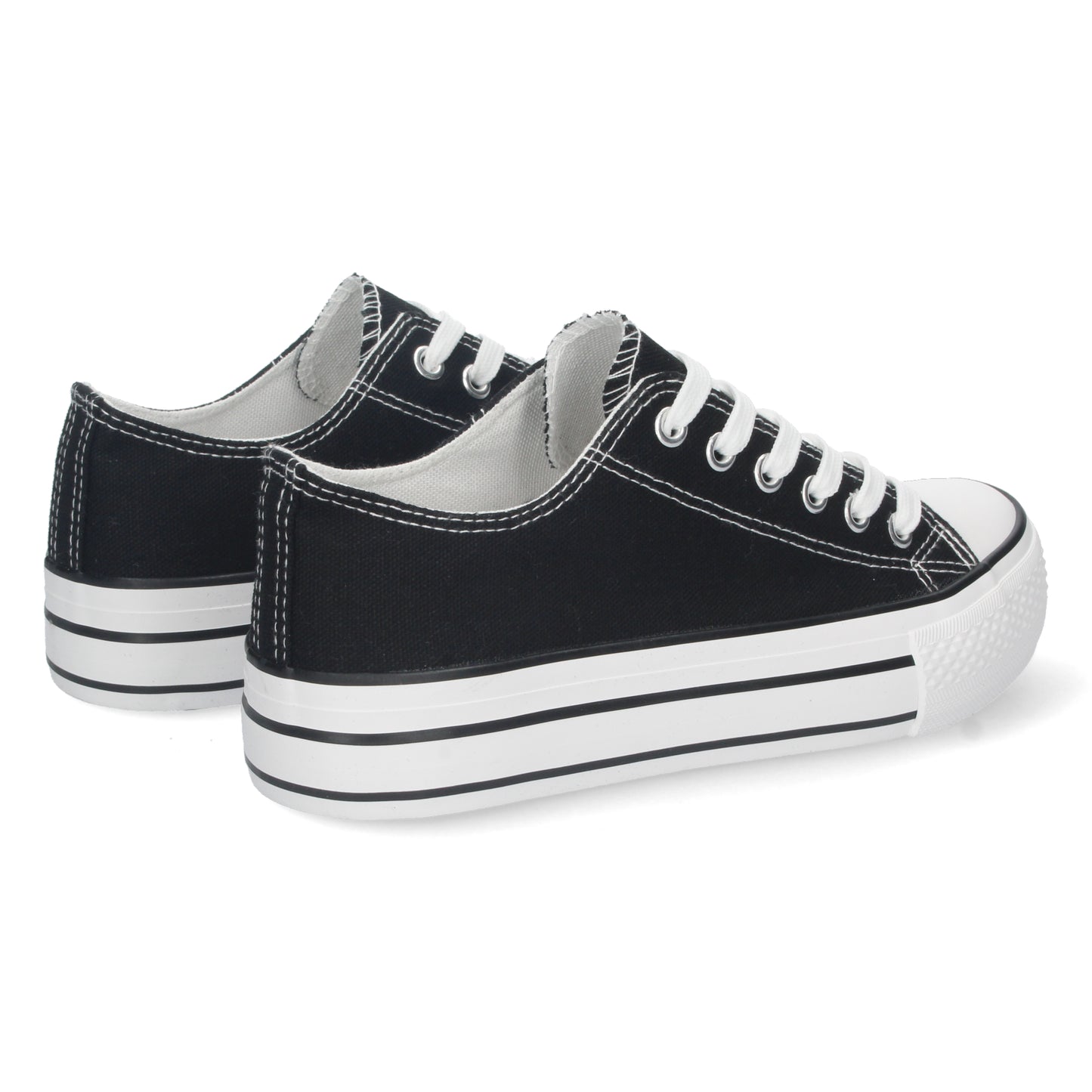 Zapatilla estilo Tenis color Negro Plana para Mujer de Doble Suela Cómoda con Material de Lona Estilo Bamba Casual y Cierre de Cordones