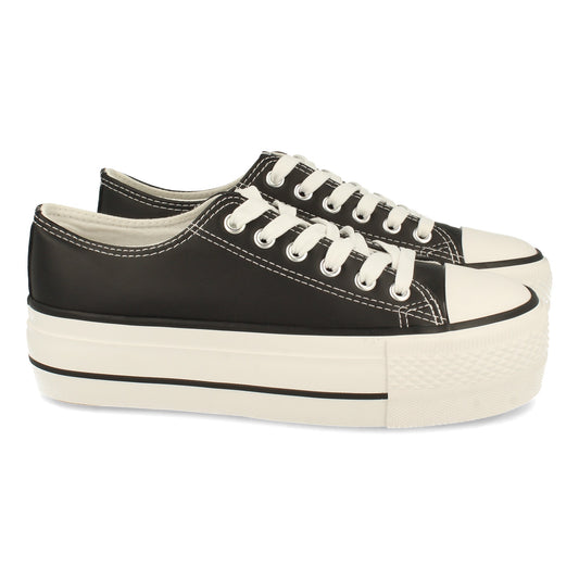 Zapatilla Cómodas Material Sintético de Polipiel Estilo Bamba y Casual con Plataforma Cierre de Cordones Otoño Invierno