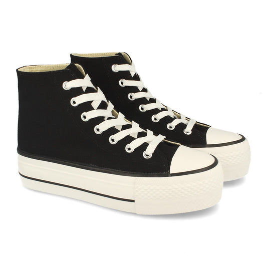 Zapatilla Abotinada Cómodas Material Textil de Lona Estilo Bamba y Casual con Plataforma Cierre de Cordones Primavera Verano