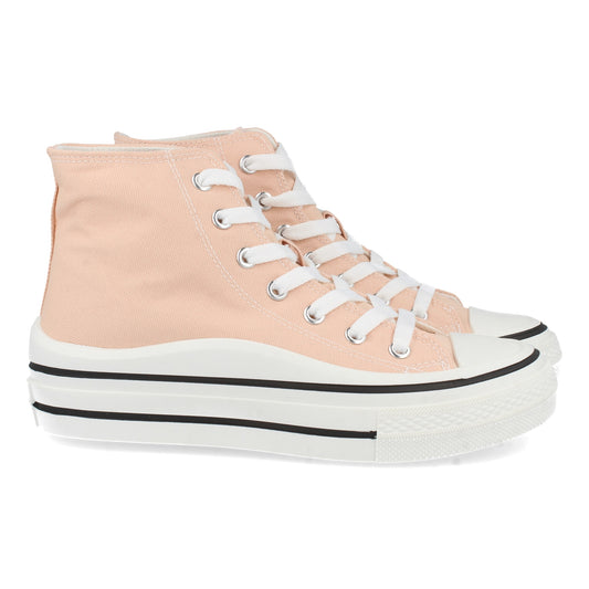 Zapatilla Abotinada Plana para Mujer Estilo Bamba con Material Textil y Cierre de Cordones Primavera Verano