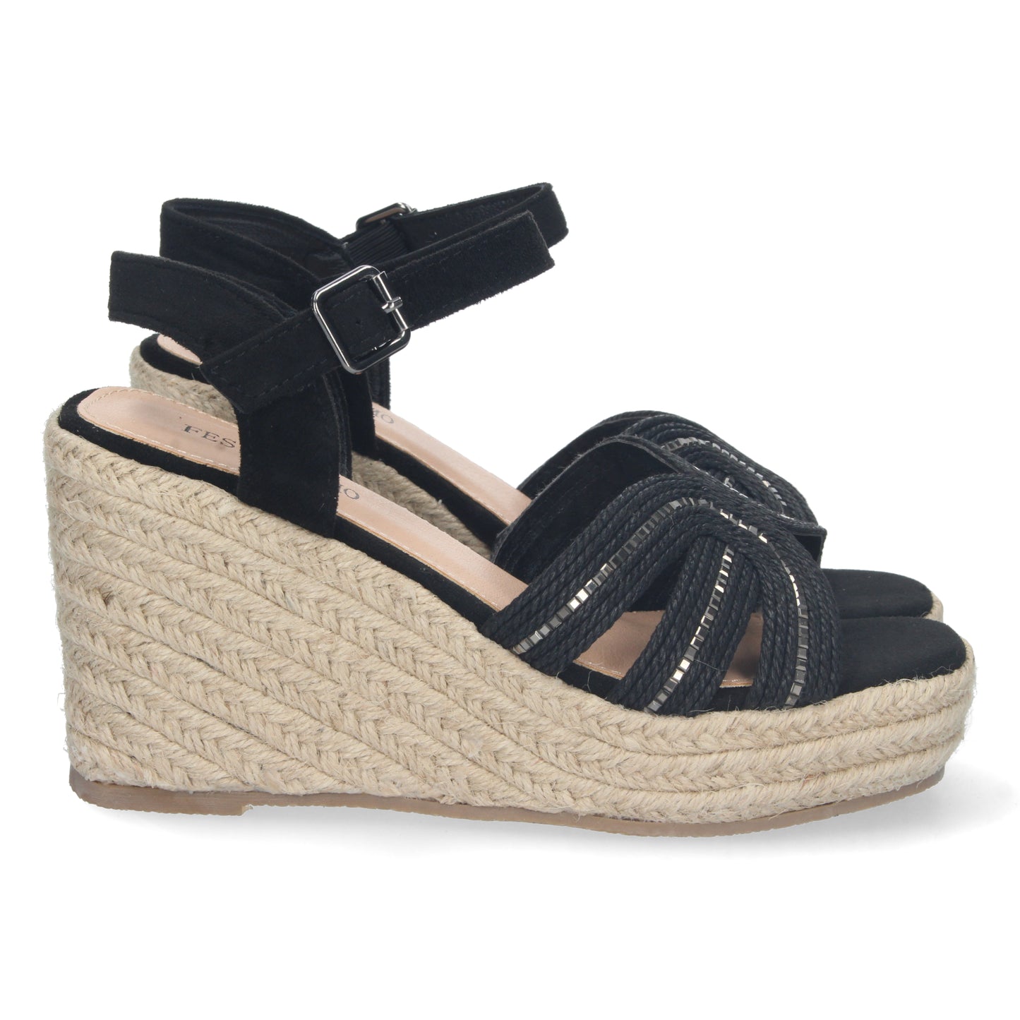 Sandalias de cuña, alpargatas de cuña, sandalias esparteras, sandalias tendencia verano 2023, consigue hasta un 20 % de descuento con los cupones de Let’s Secrets C5062-Negro
