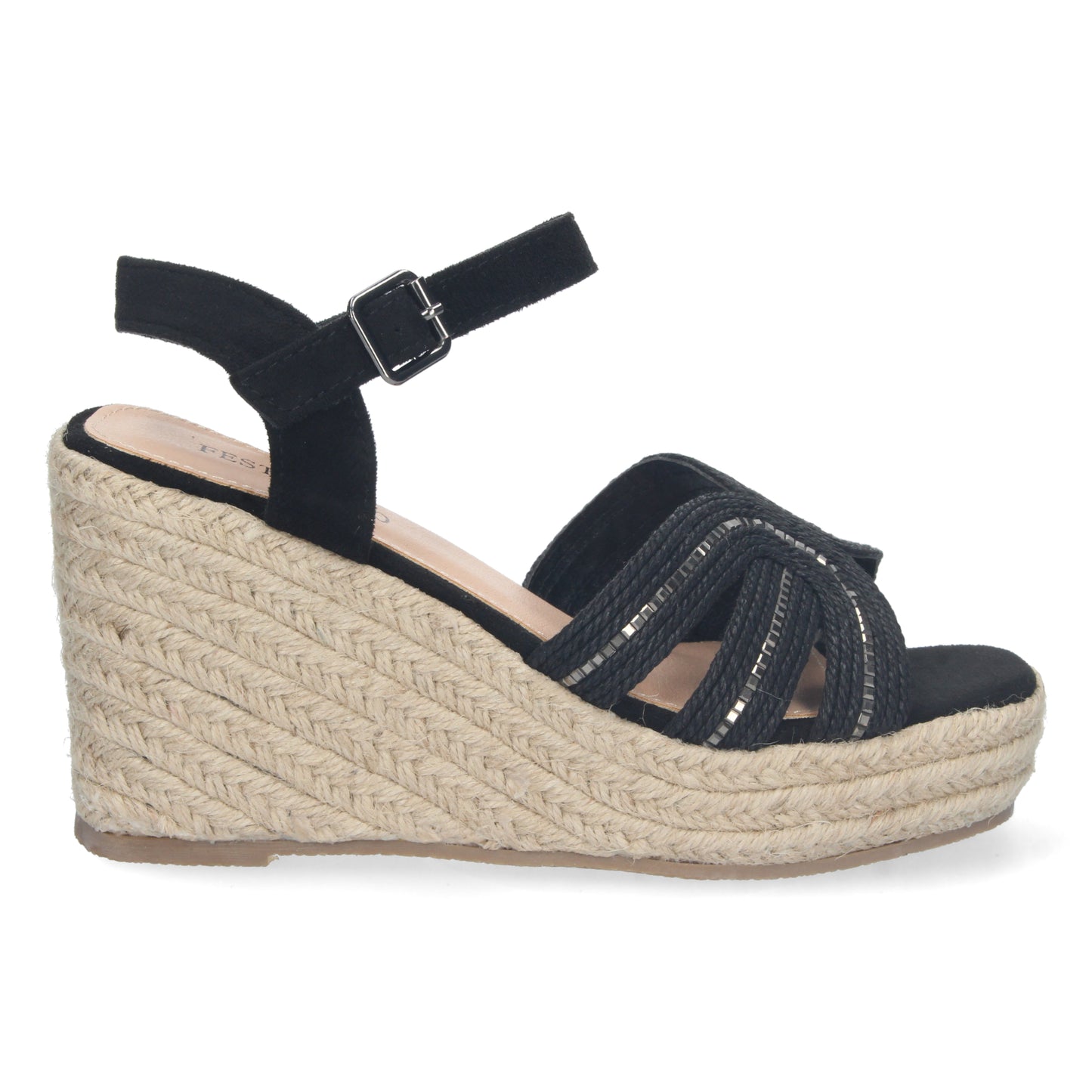 Sandalias de cuña, alpargatas de cuña, sandalias esparteras, sandalias tendencia verano 2023, consigue hasta un 20 % de descuento con los cupones de Let’s Secrets C5062-Negro