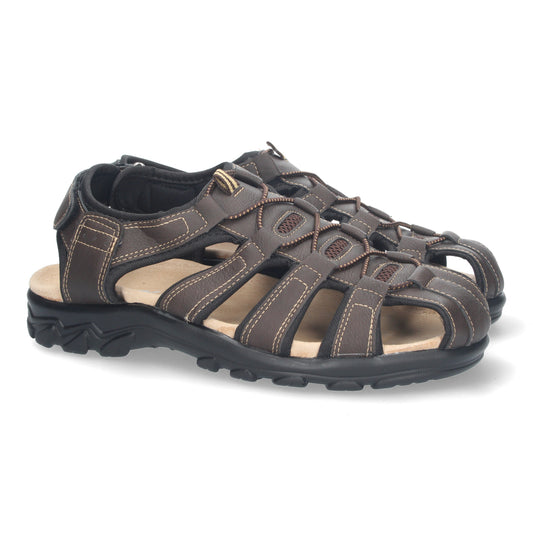 Sandalia Cangrejera Plana de Hombre Comoda con Planta de Piel y Cierres de Velcro.