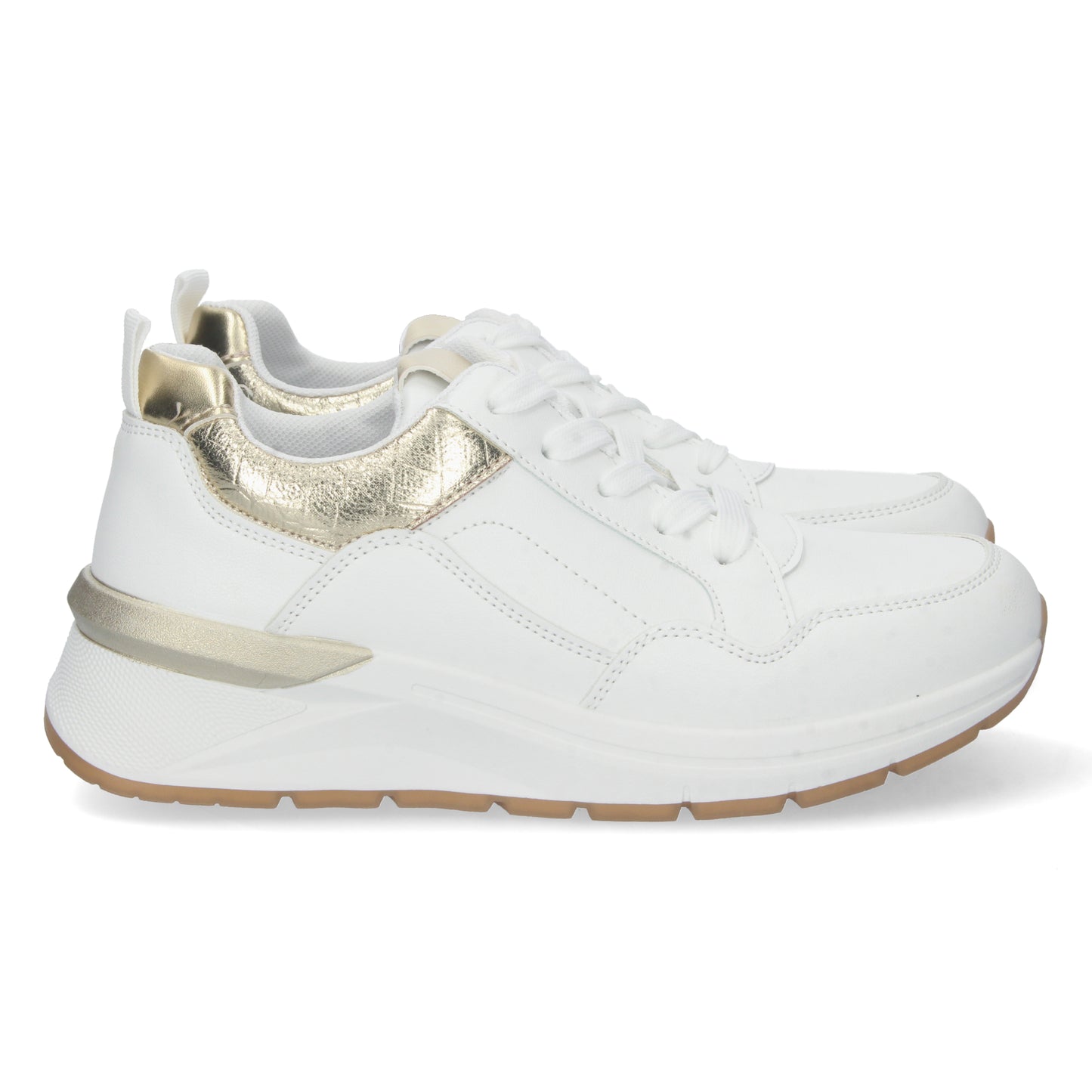 Zapatillas con cuña, zapatillas blancas, zapatillas blancas y doradas de mujer, descubre los cupones de Let's SecretsCD-2314-Oro