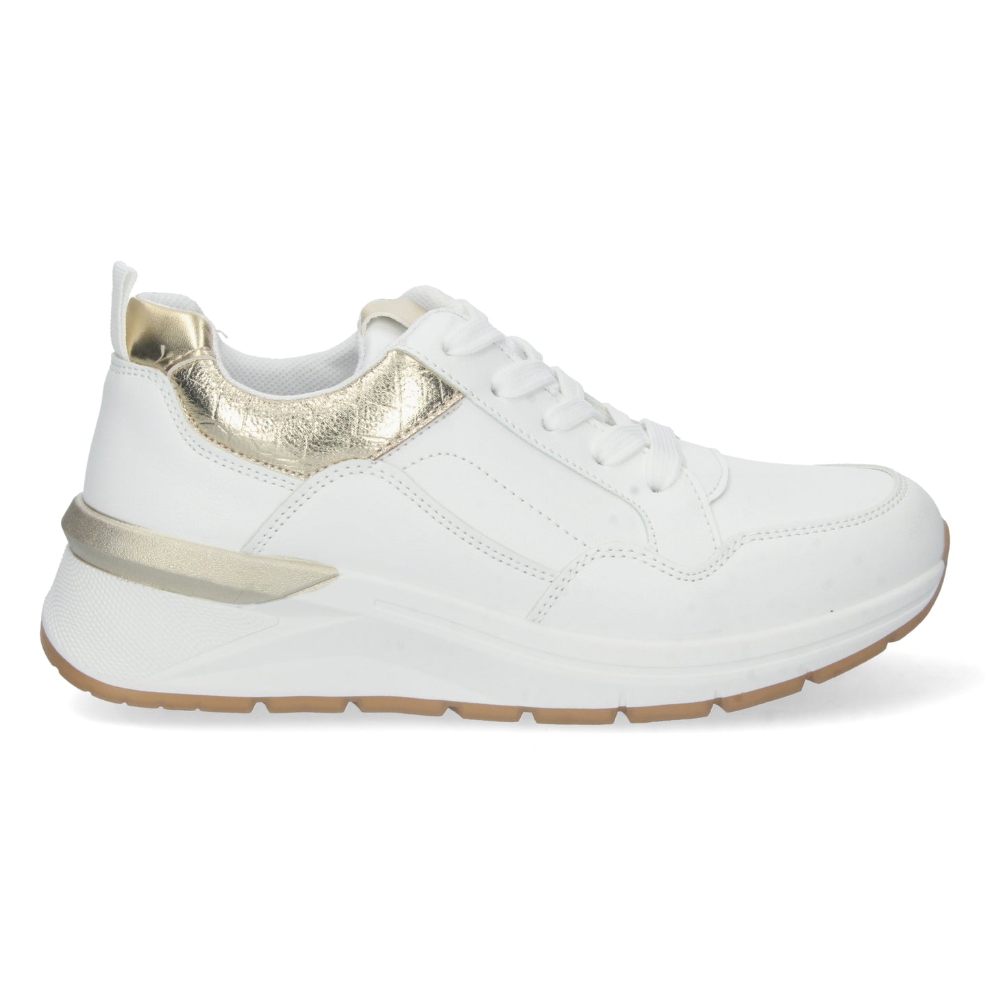 Zapatillas con cuña, zapatillas blancas, zapatillas blancas y doradas de mujer, descubre los cupones de Let's SecretsCD-2314-Oro