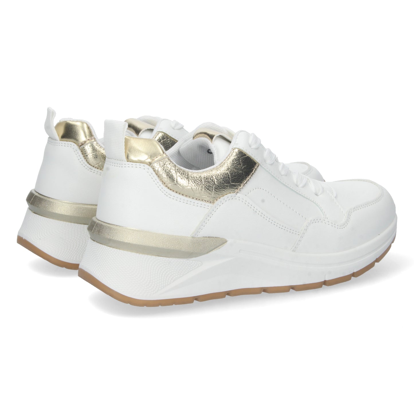 Zapatillas con cuña, zapatillas blancas, zapatillas blancas y doradas de mujer, descubre los cupones de Let's SecretsCD-2314-Oro