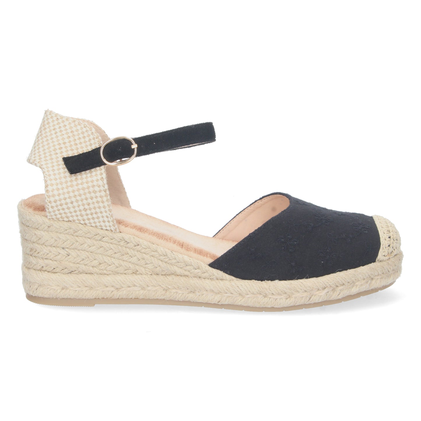 Sandalias de cuña, alpargatas de cuña, sandalias esparteras, sandalias tendencia verano 2023, consigue hasta un 20 % de descuento con los cupones de Let’s Secrets CF-2198-Negro