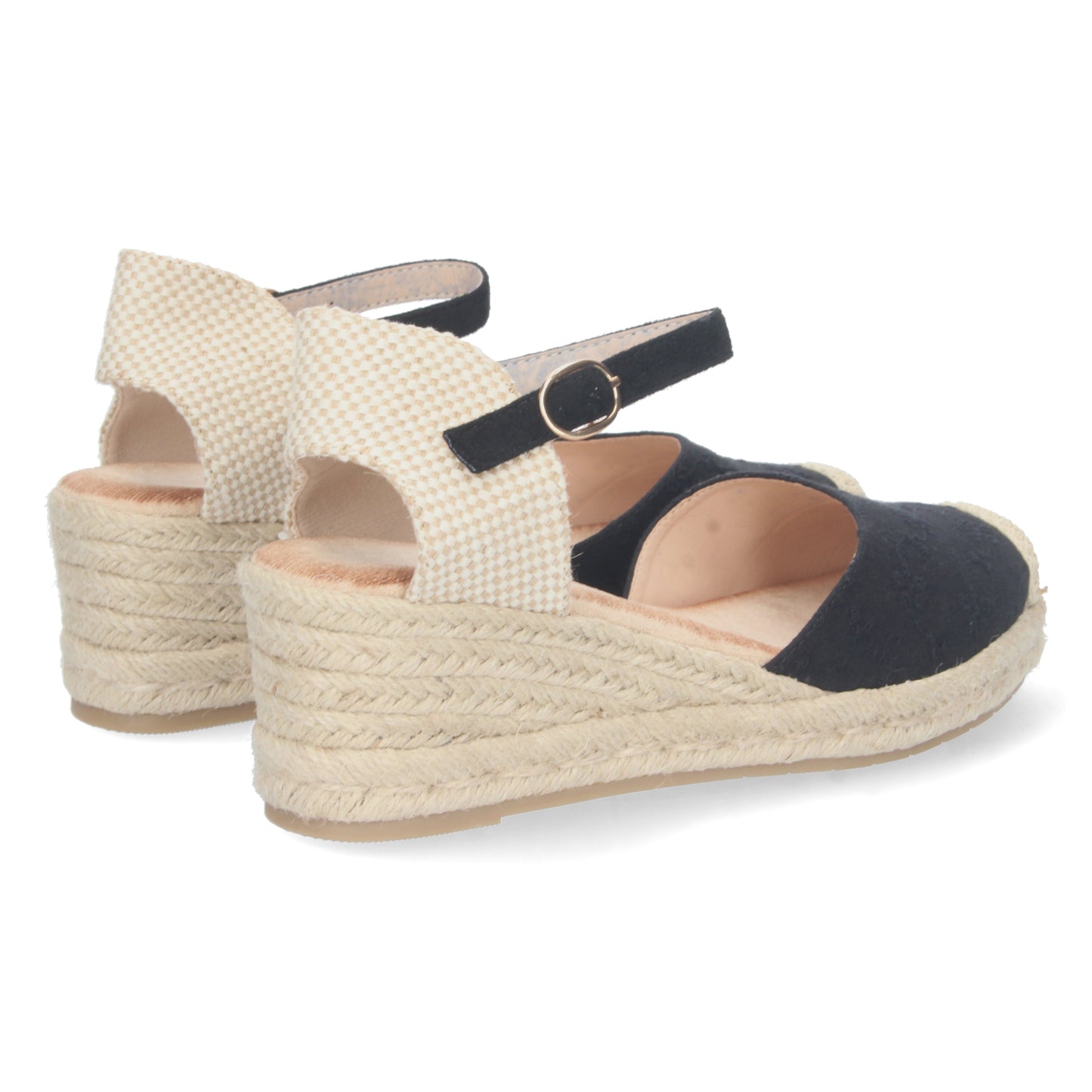 Sandalias de cuña, alpargatas de cuña, sandalias esparteras, sandalias tendencia verano 2023, consigue hasta un 20 % de descuento con los cupones de Let’s Secrets CF-2198-Negro