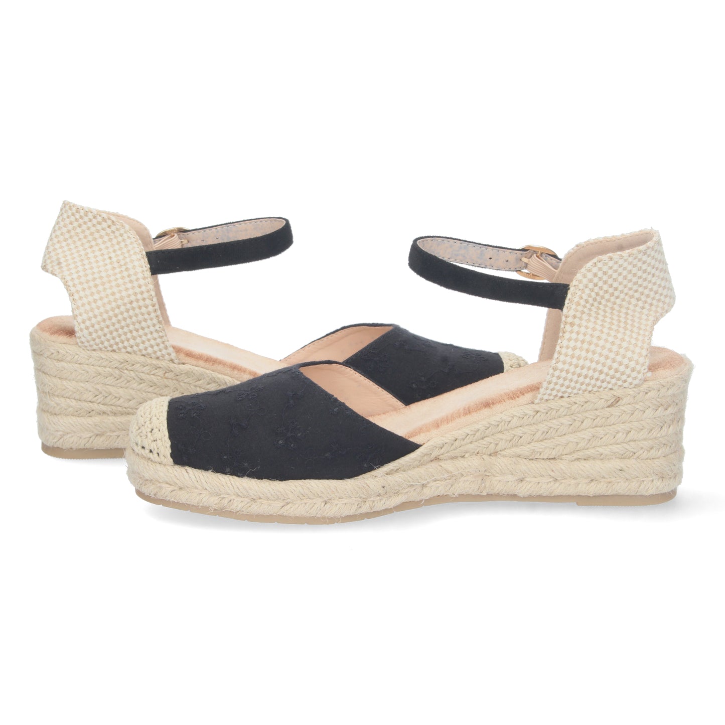 Sandalias de cuña, alpargatas de cuña, sandalias esparteras, sandalias tendencia verano 2023, consigue hasta un 20 % de descuento con los cupones de Let’s Secrets CF-2198-Negro