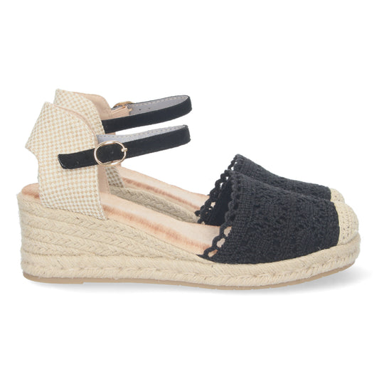 Sandalias de cuña, alpargatas de cuña, sandalias esparteras, sandalias tendencia verano 2023, descubre los cupones descuento de Let’s Secrets CF-2199-Negro