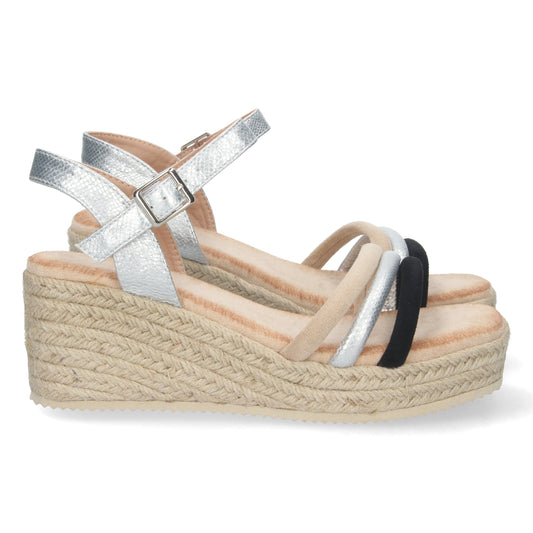 Sandalias tipo alpargatas para mujer, alpargatas plata, alpargatas con cuña para mujeres, temporada verano 2023, de Let's SecretsCF-2288-Plata