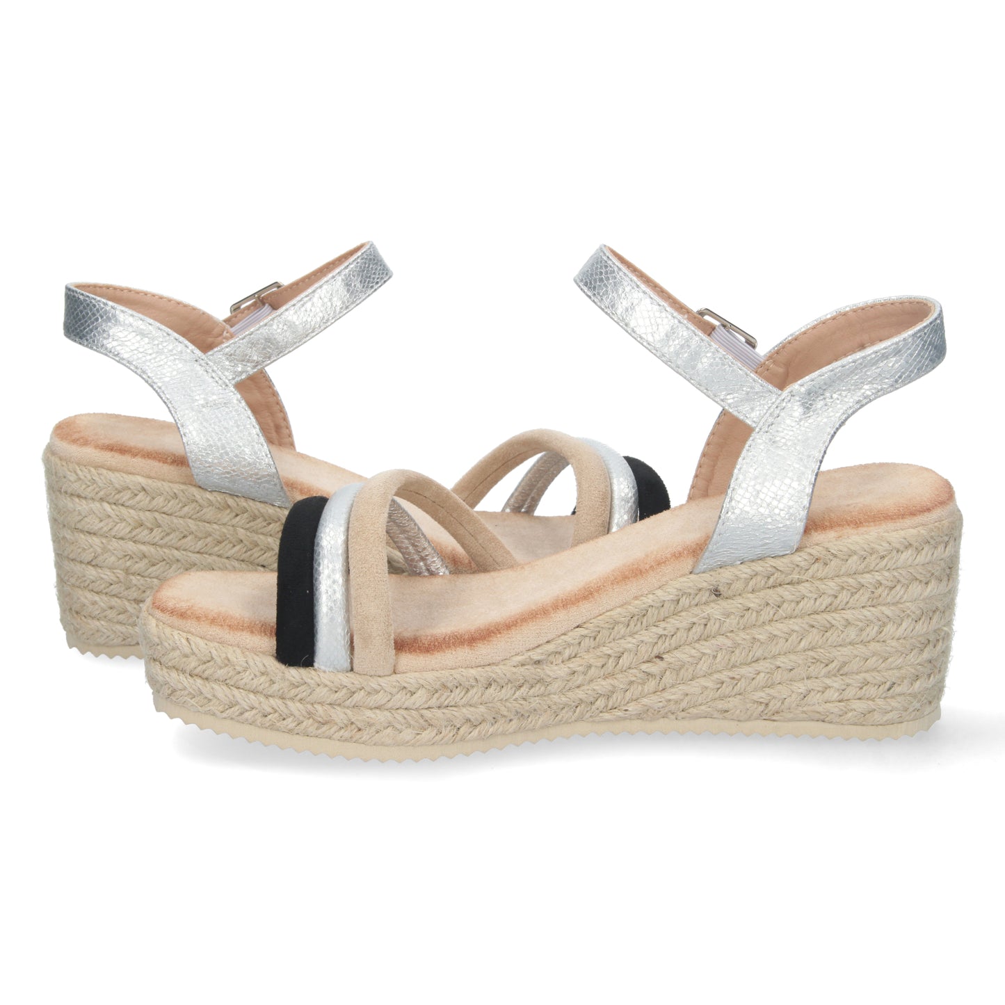 Sandalias tipo alpargatas para mujer, alpargatas plata, alpargatas con cuña para mujeres, temporada verano 2023, de Let's SecretsCF-2288-Plata