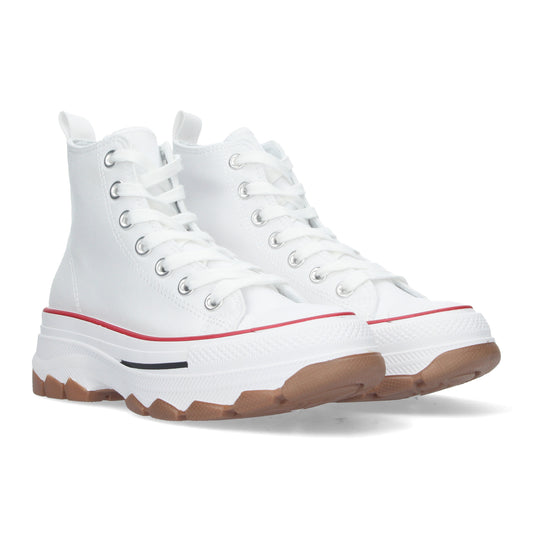 Zapatilla Abotinada de Plataforma para Mujer Cómoda Estilo Bamba Material de Lona y Cierre de Cordones